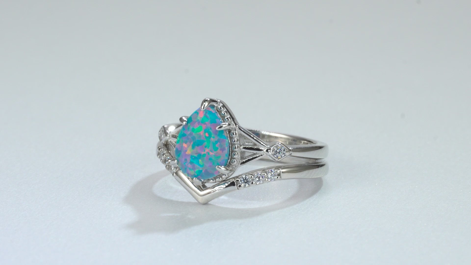 Blue Fire Opal Ring Set with sterling silver band