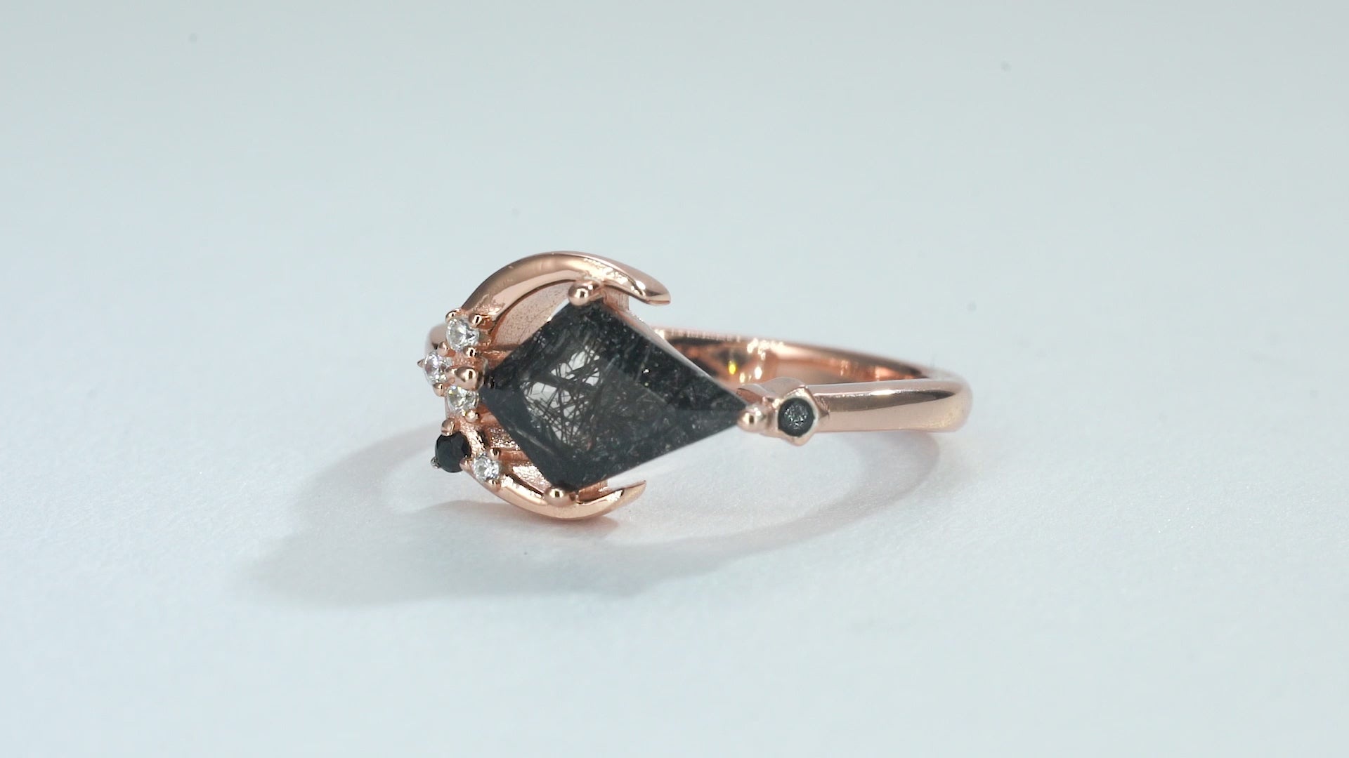 Black Rutilated Quartz Ring with Kite-Cut Gemstone