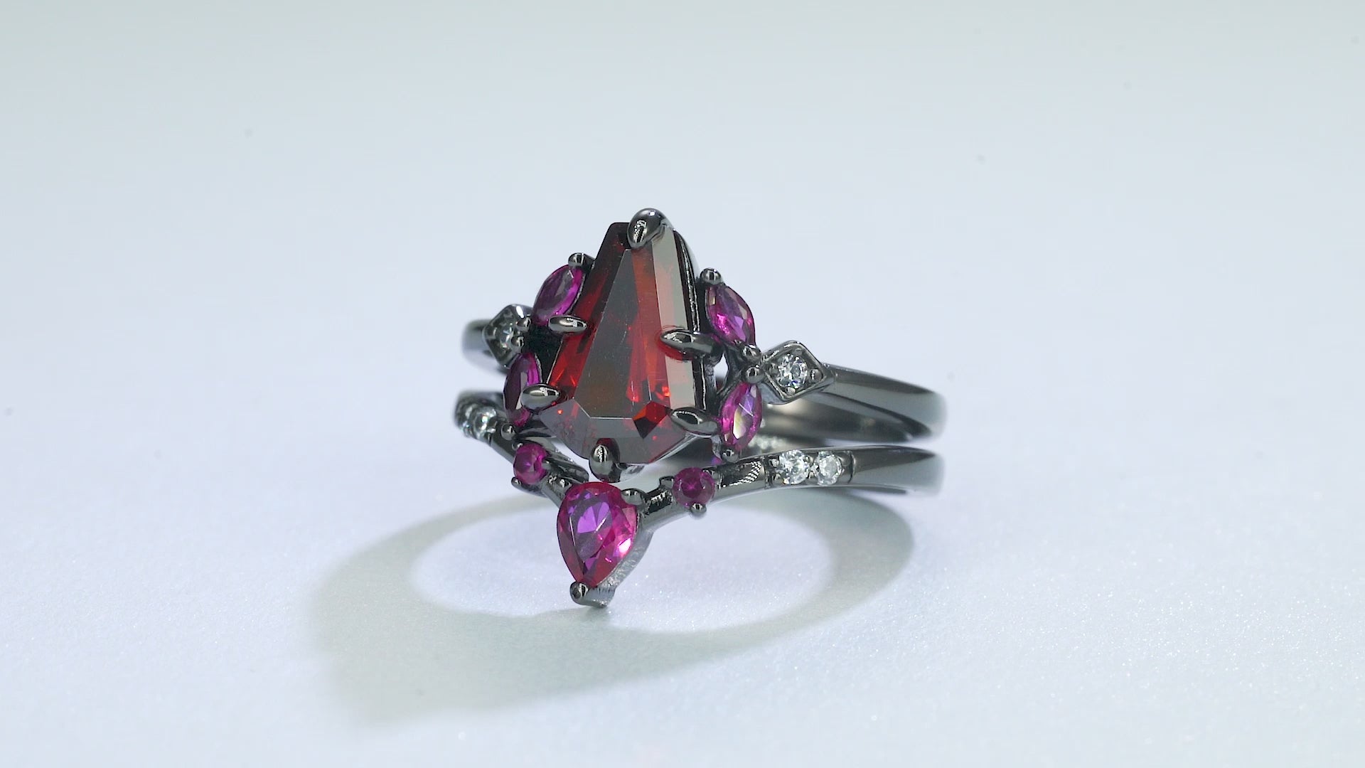 Coffin cut garnet and pink sapphire ring in gold vermeil