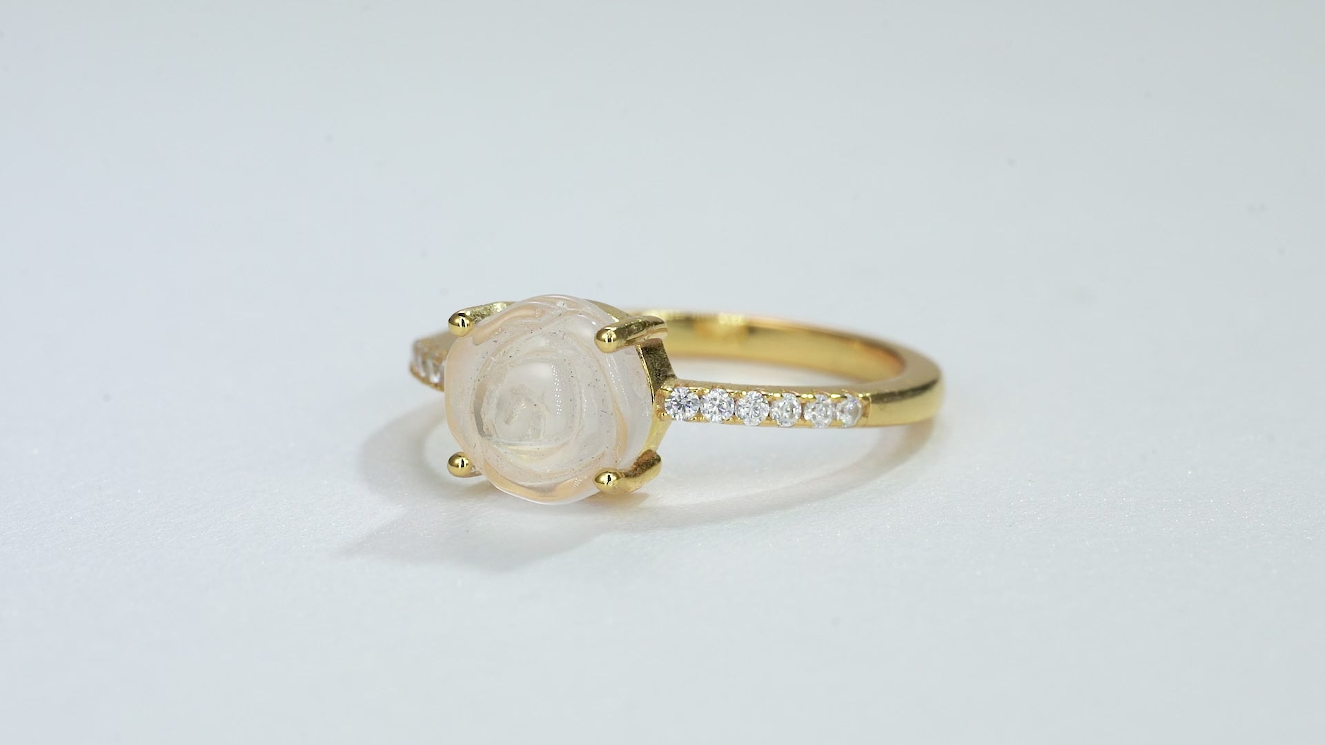 Rebecca Rose Quartz Ring with gold vermeil and crystals