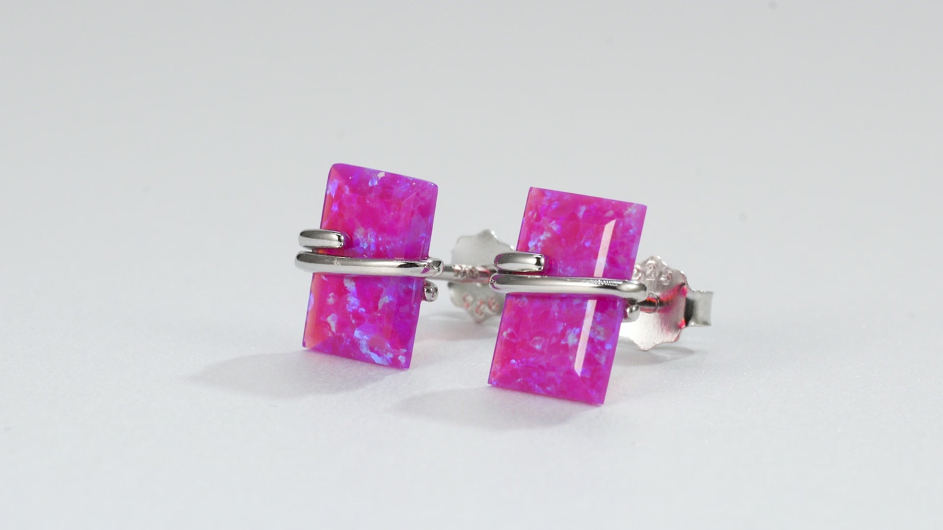 Gabi pink fire opal earrings with emerald-cut stones