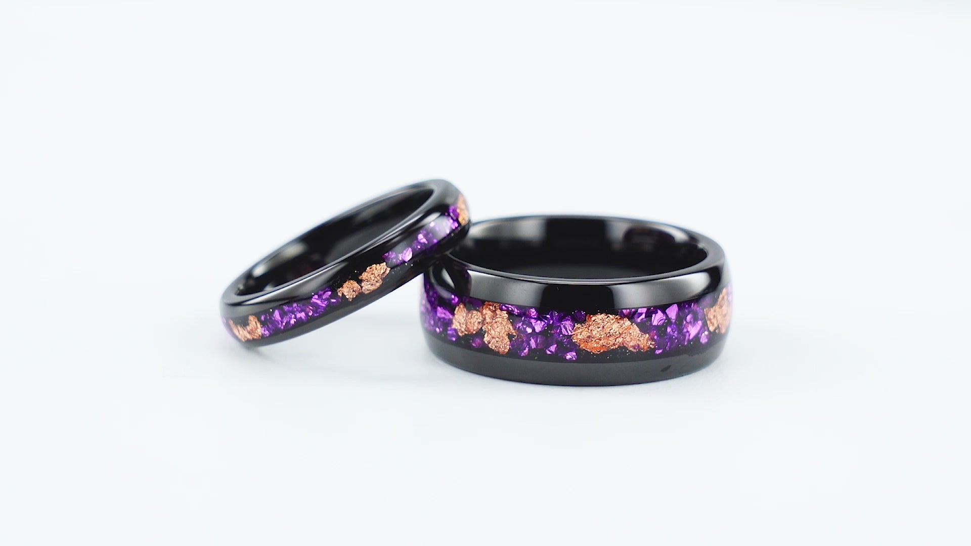 Amethyst and gold leaf black tungsten wedding band