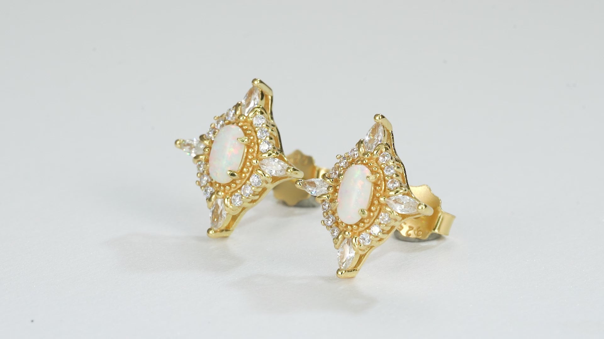 Mia Opal Earrings Gold with fire opals and natural crystals