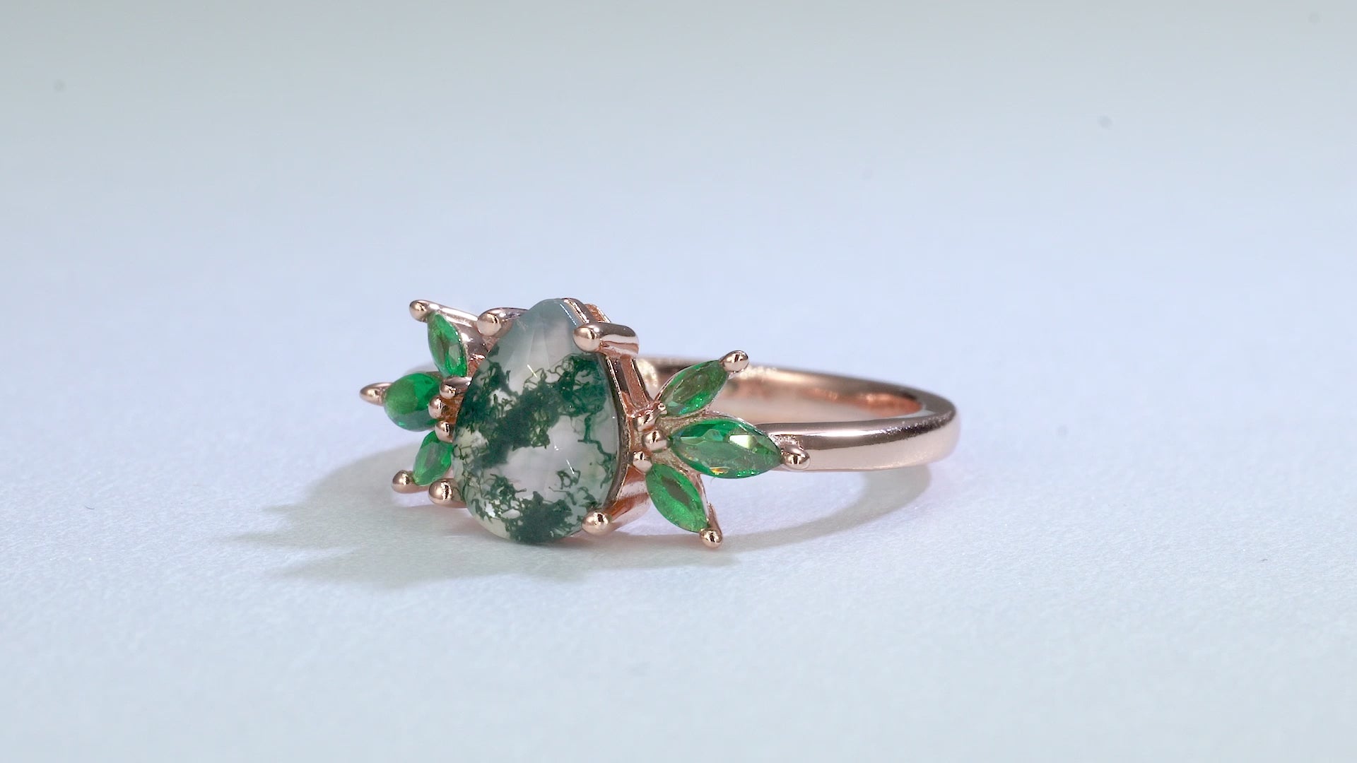 Ivy Moss Agate and Emerald Ring Rose Gold