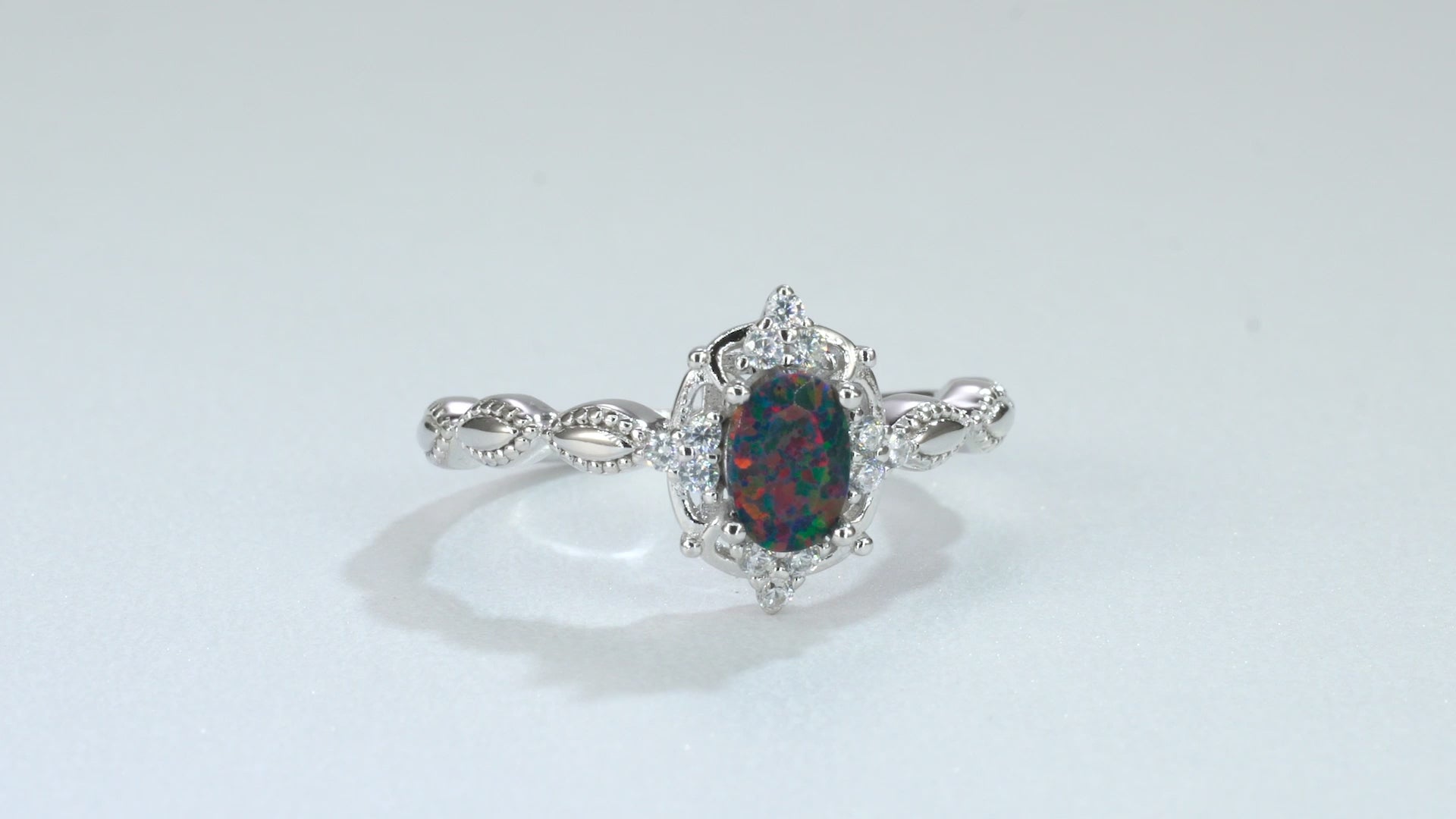 Fia Black Opal Ring with natural opal and crystal accents