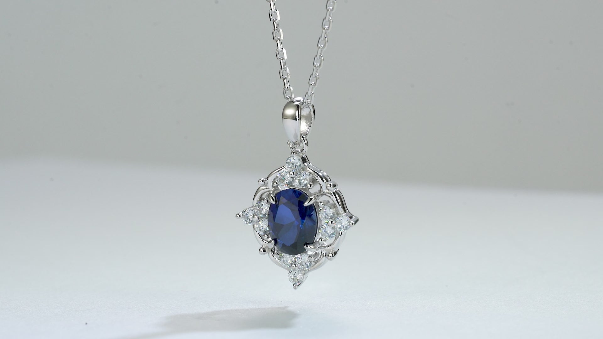 Sapphire necklace with rose gold setting and crystal accents | Sterling Silver