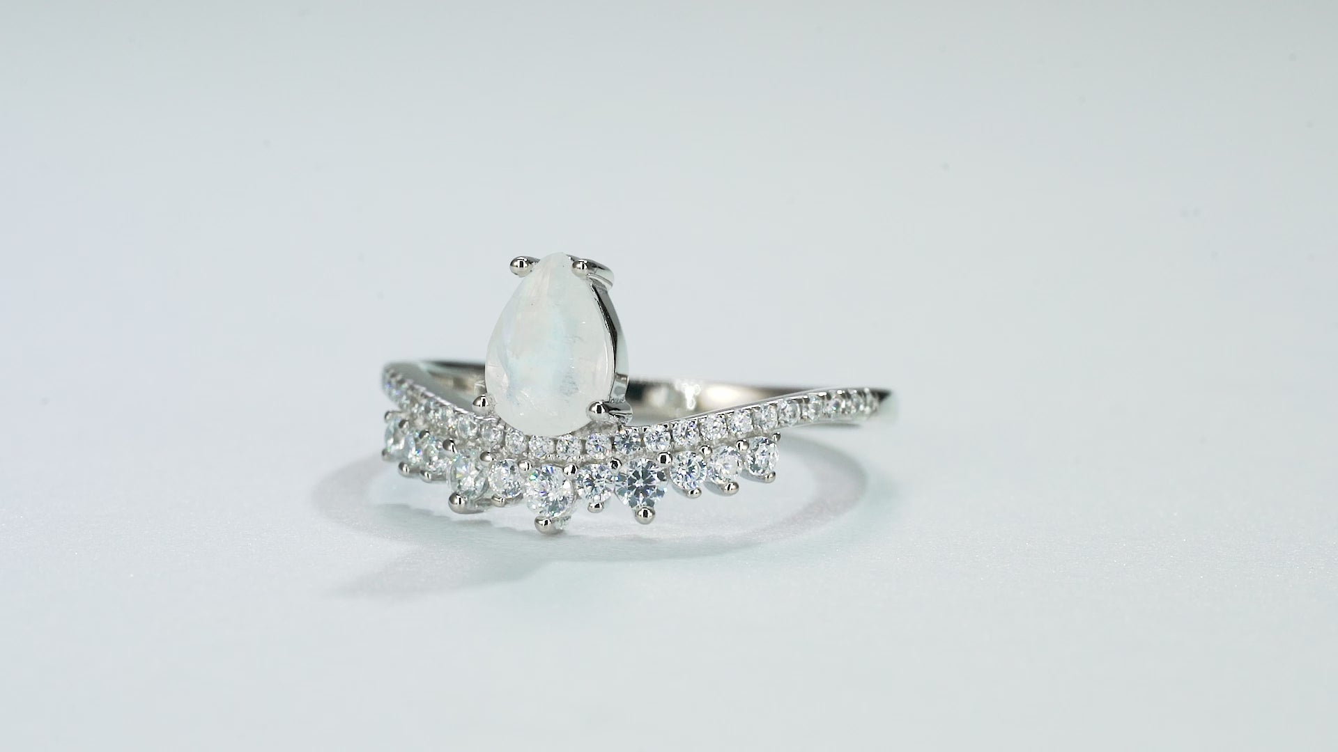 Gold moonstone ring with crystals and sterling silver