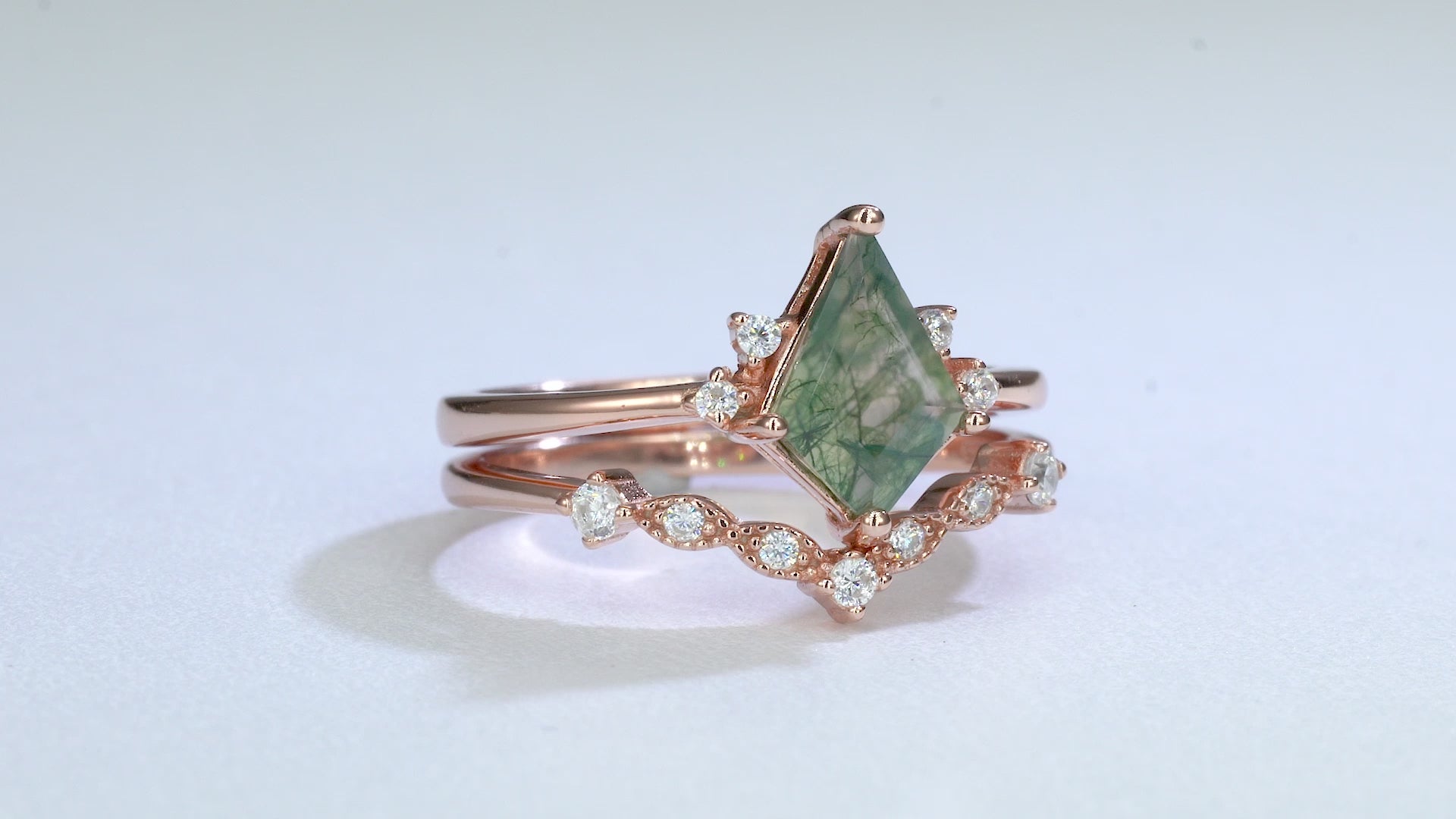 Qai Moss Agate Quartz Ring Set Rose Gold