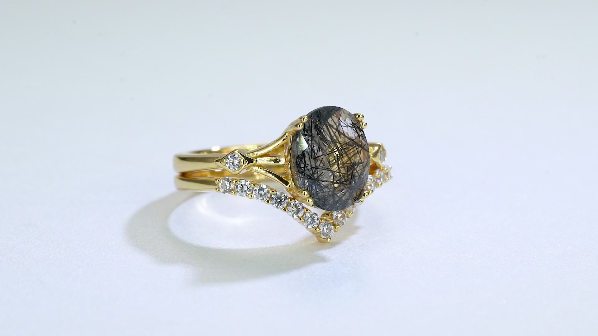 Ali Rutilated Quartz Black Ring Set