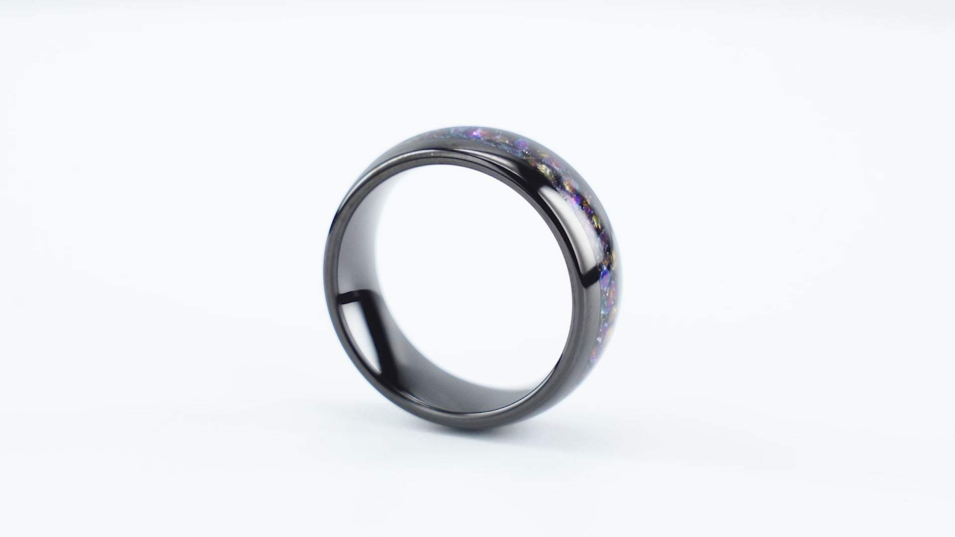 Tungsten carbide opal ring with cosmic gemstone design
