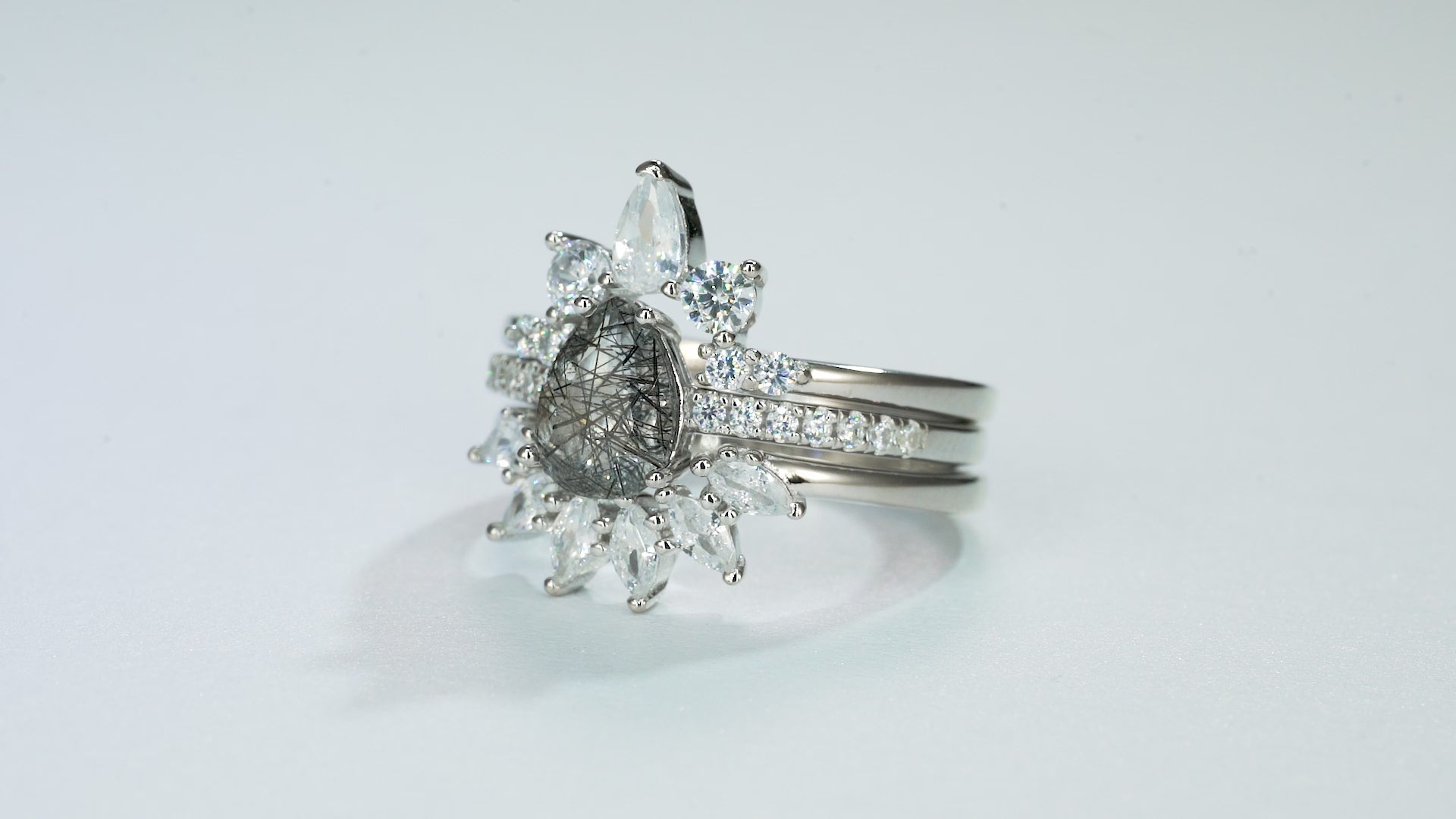 Black rutilated quartz ring set in sterling silver | Sterling Silver 925