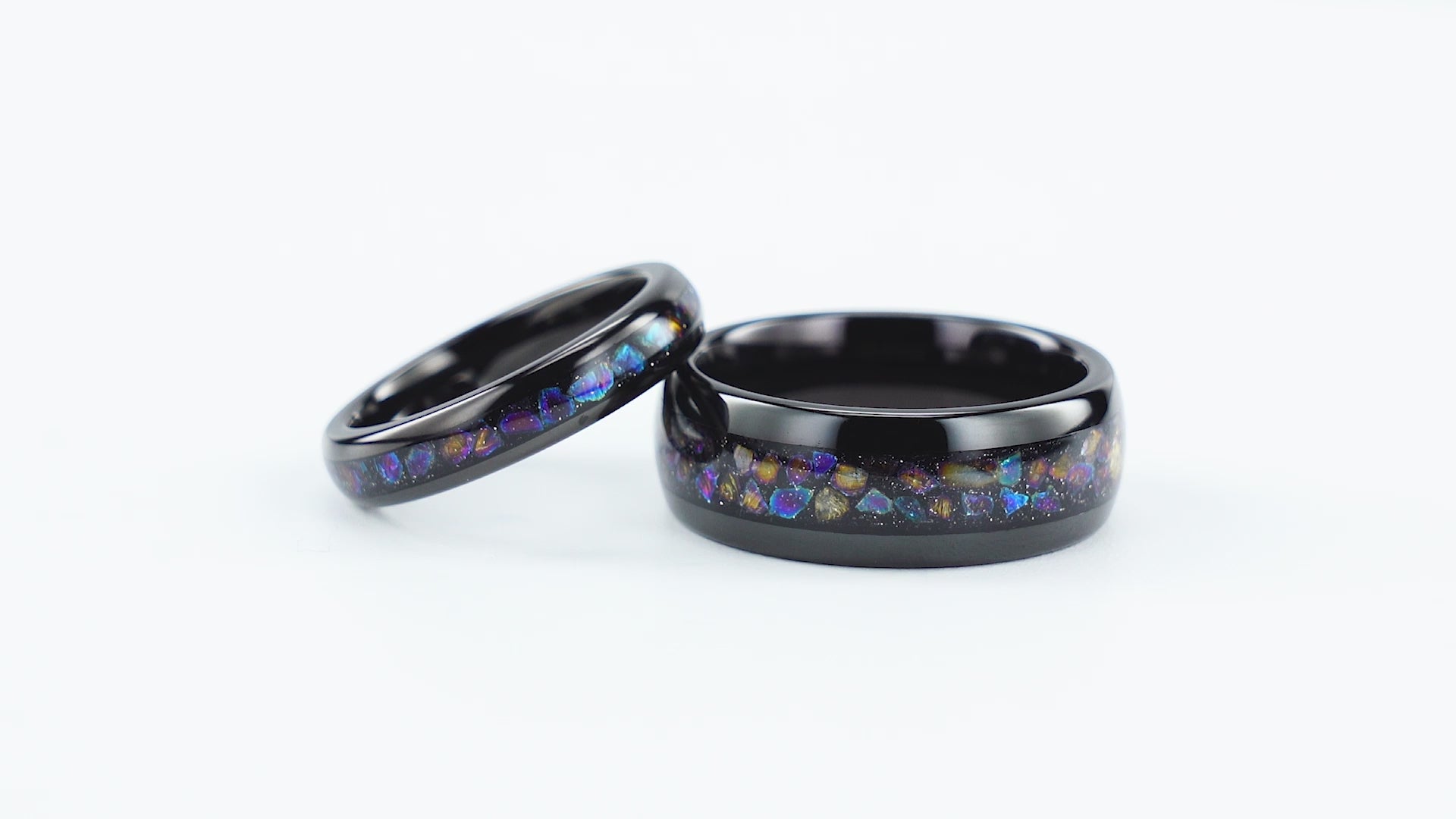Starry Night tungsten ring with black opal inlay
