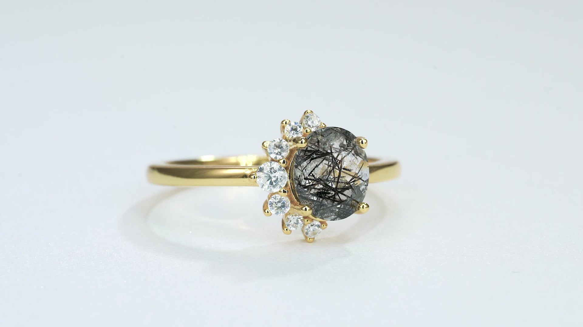 Ari Black Rutilated Quartz Ring with Gemstone and Crystals