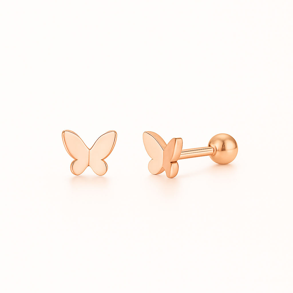 14k Solid Gold Butterfly Earrings Screw Backs Rose Gold