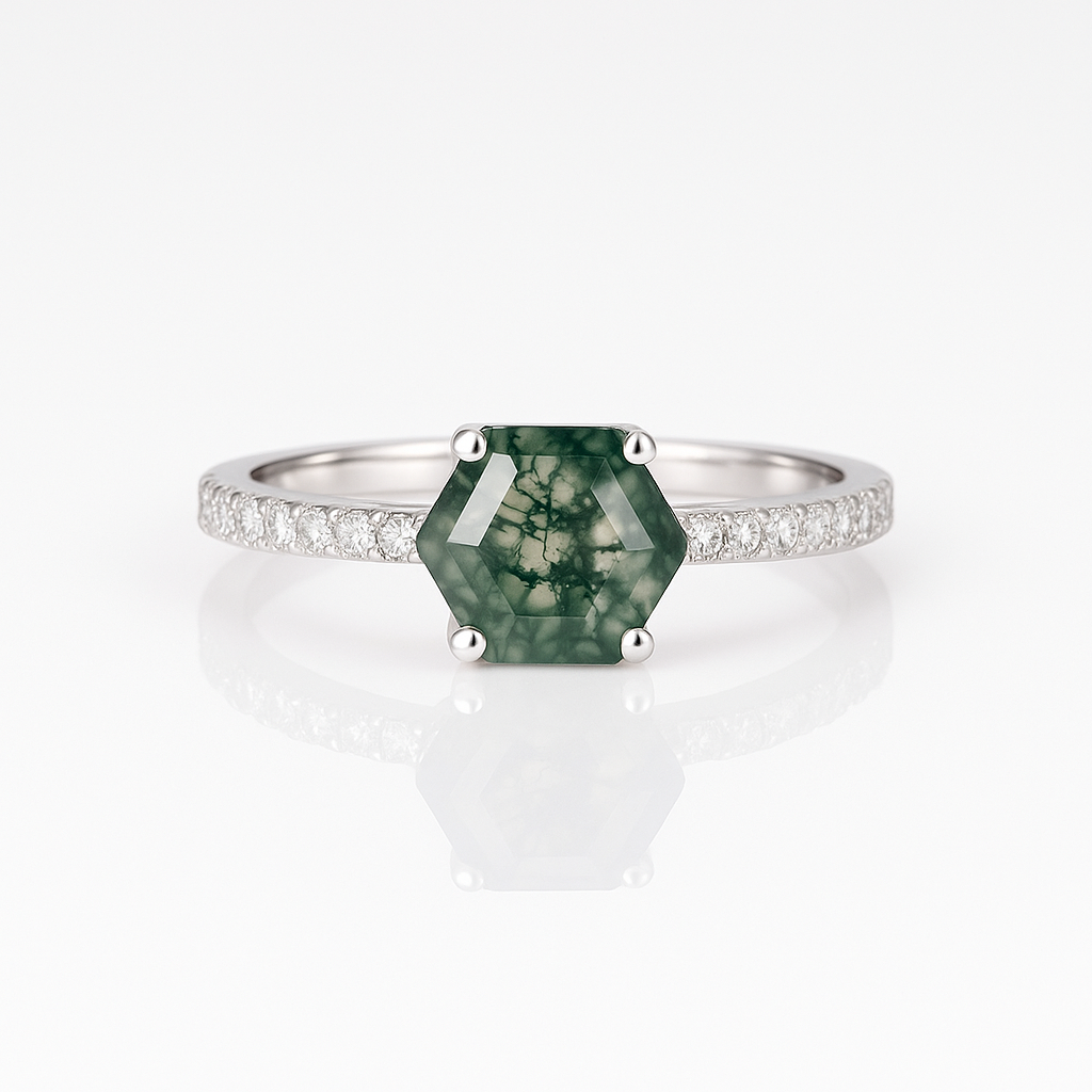 Ura Green Moss Agate Ring