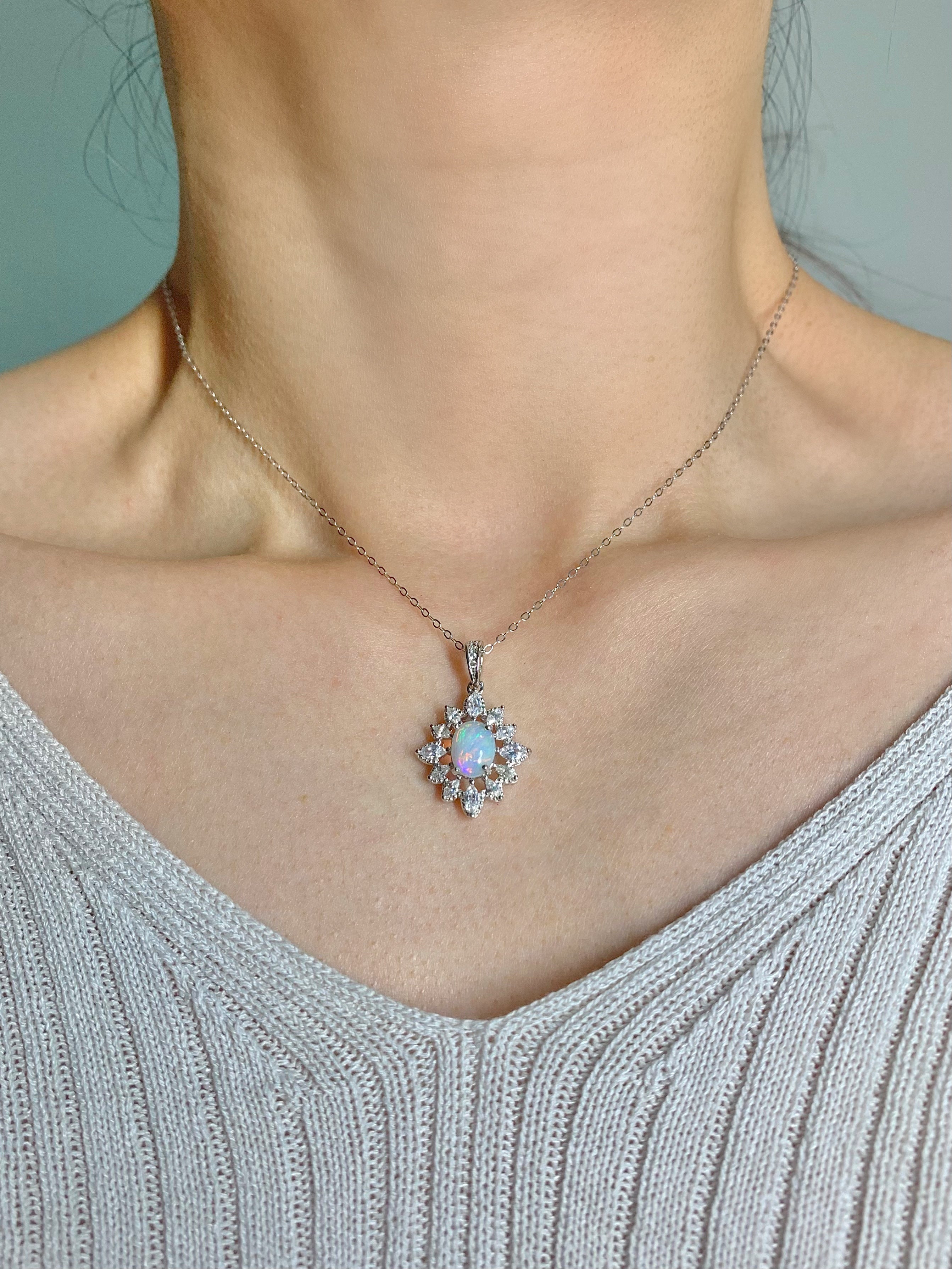 Lai Opal Necklace with fire opal and crystal accents
