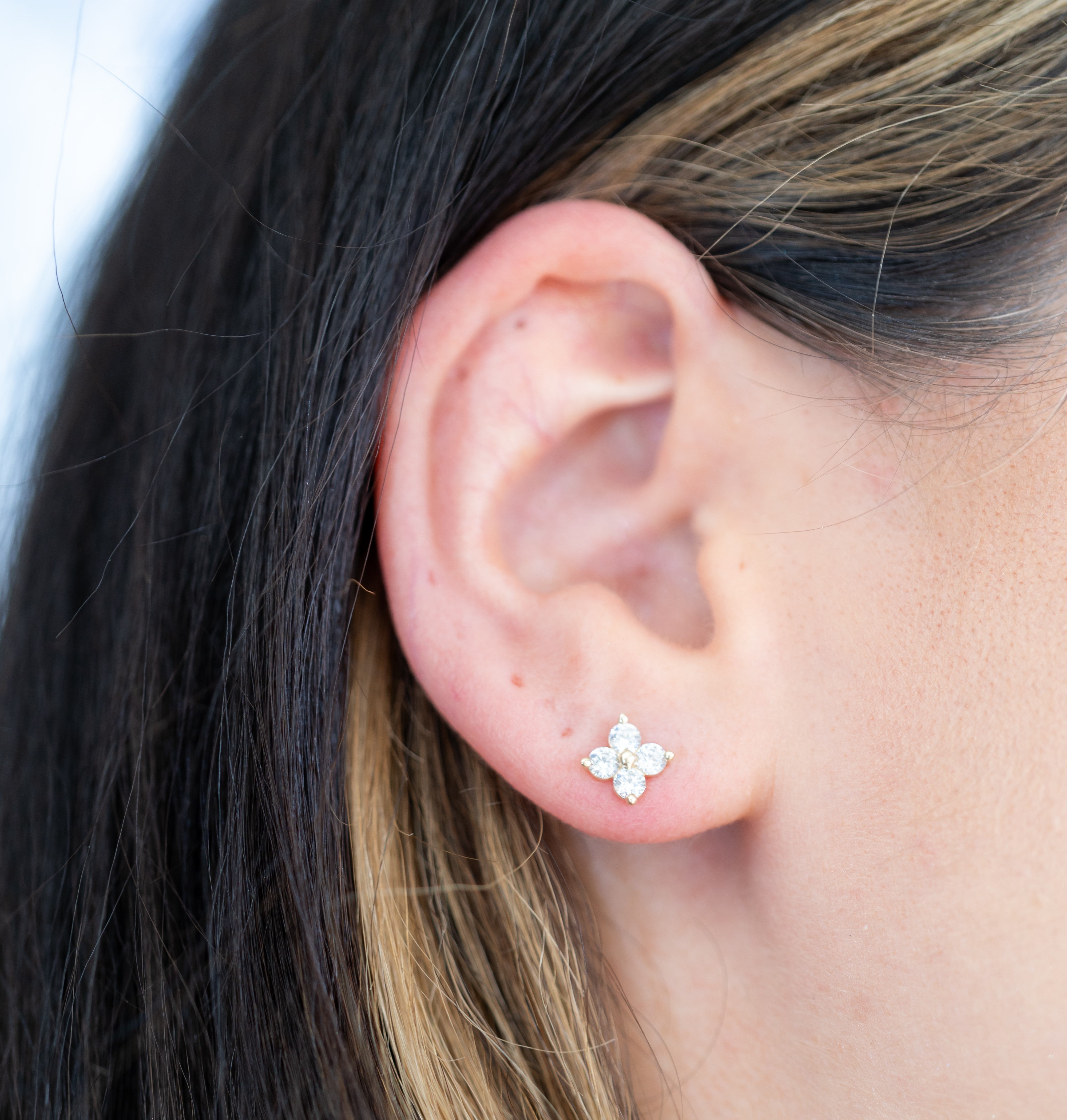 14k solid gold crystal flower earrings with gold petals
