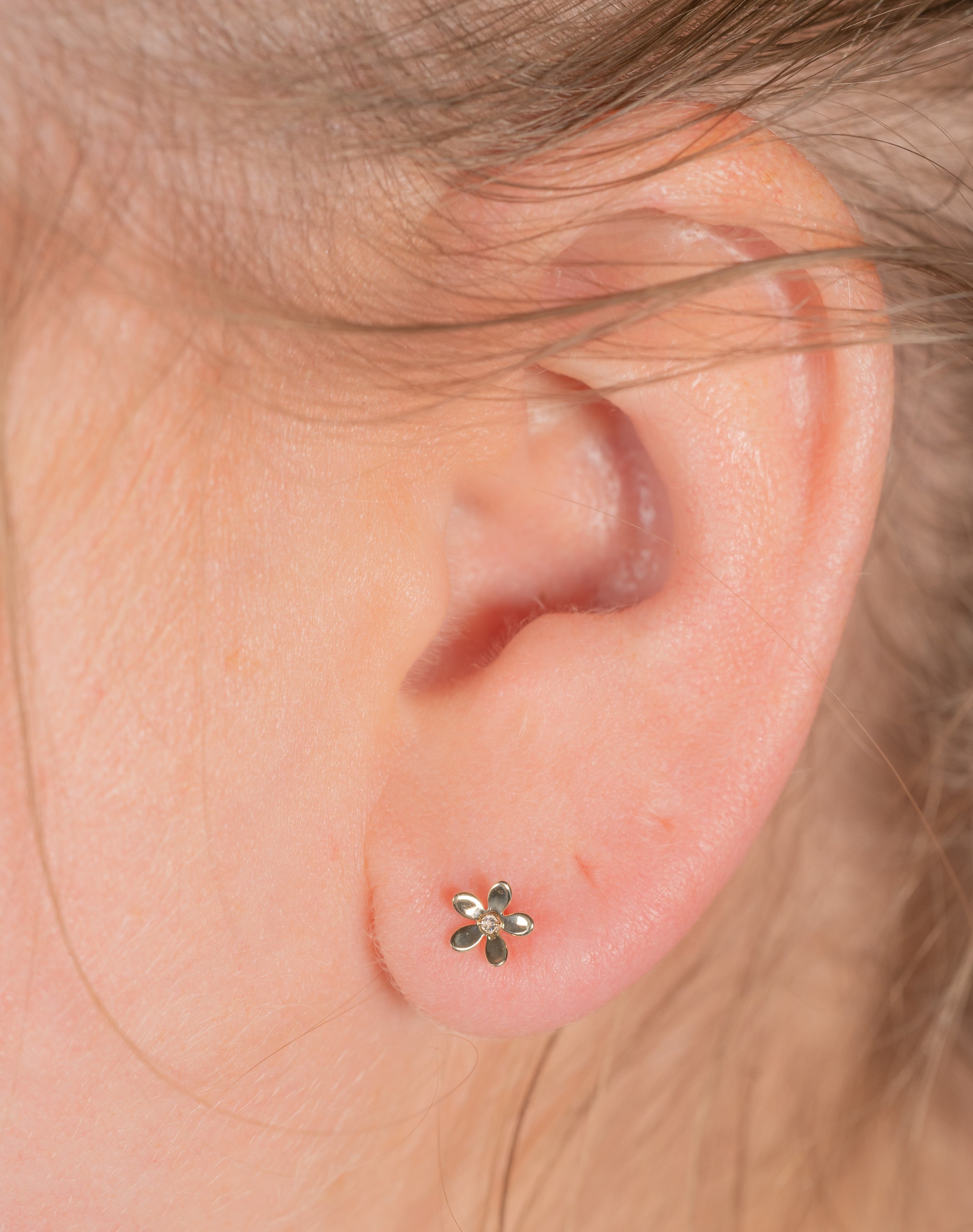 14k solid gold crystal flower earrings with five-petal design