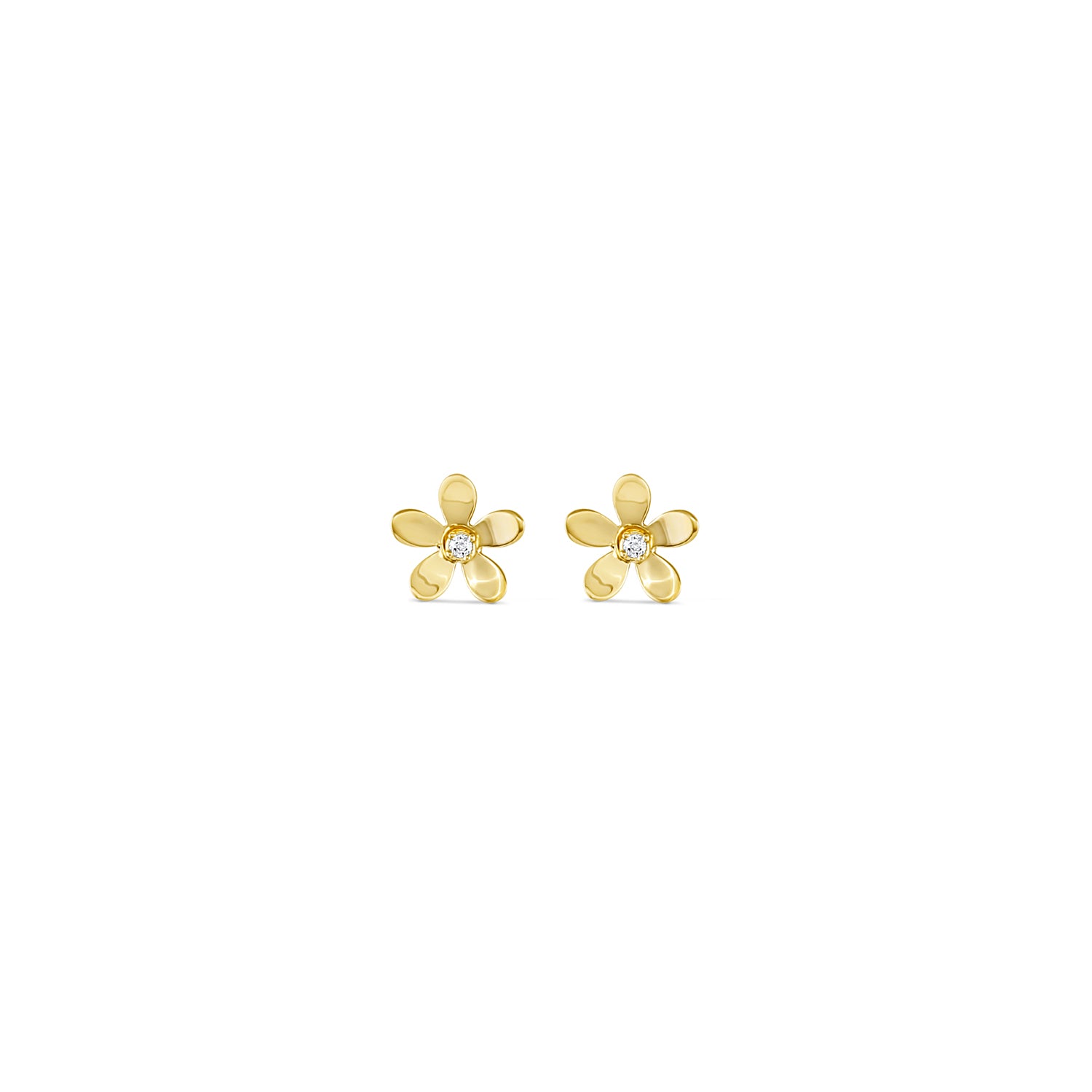 14k solid gold crystal flower earrings with five-petal design