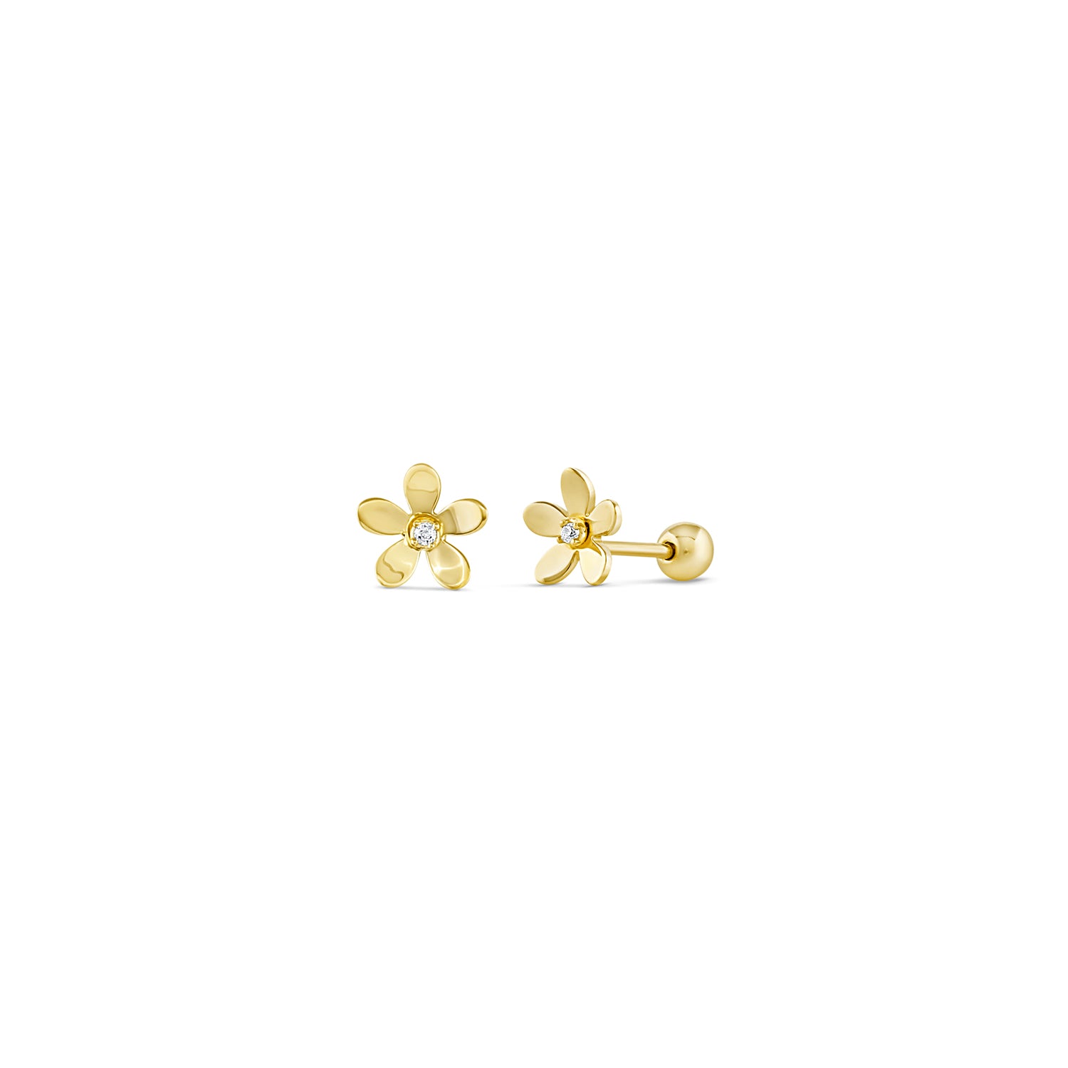 14k solid gold crystal flower earrings with five-petal design