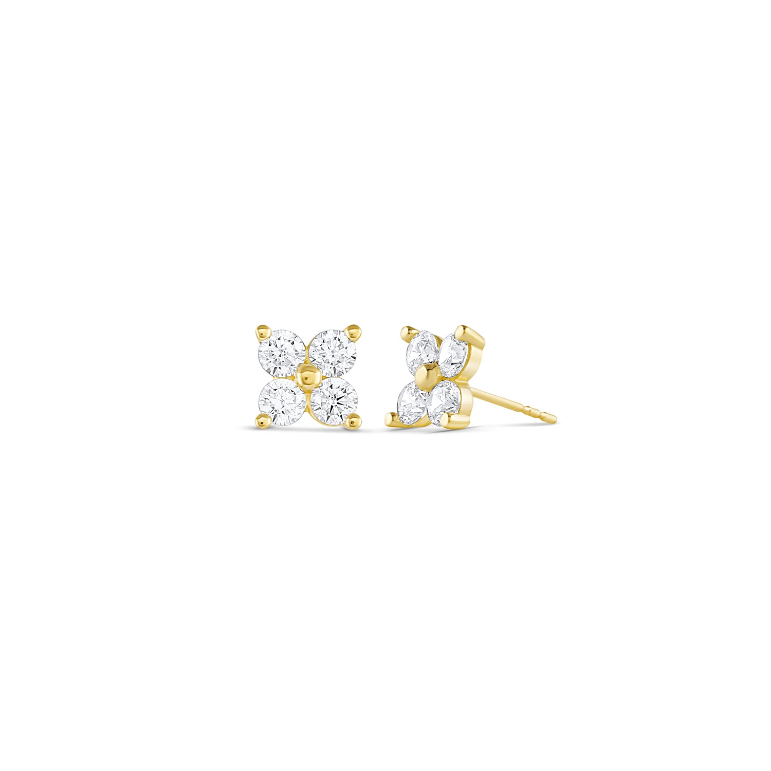 14k solid gold crystal flower earrings with gold petals